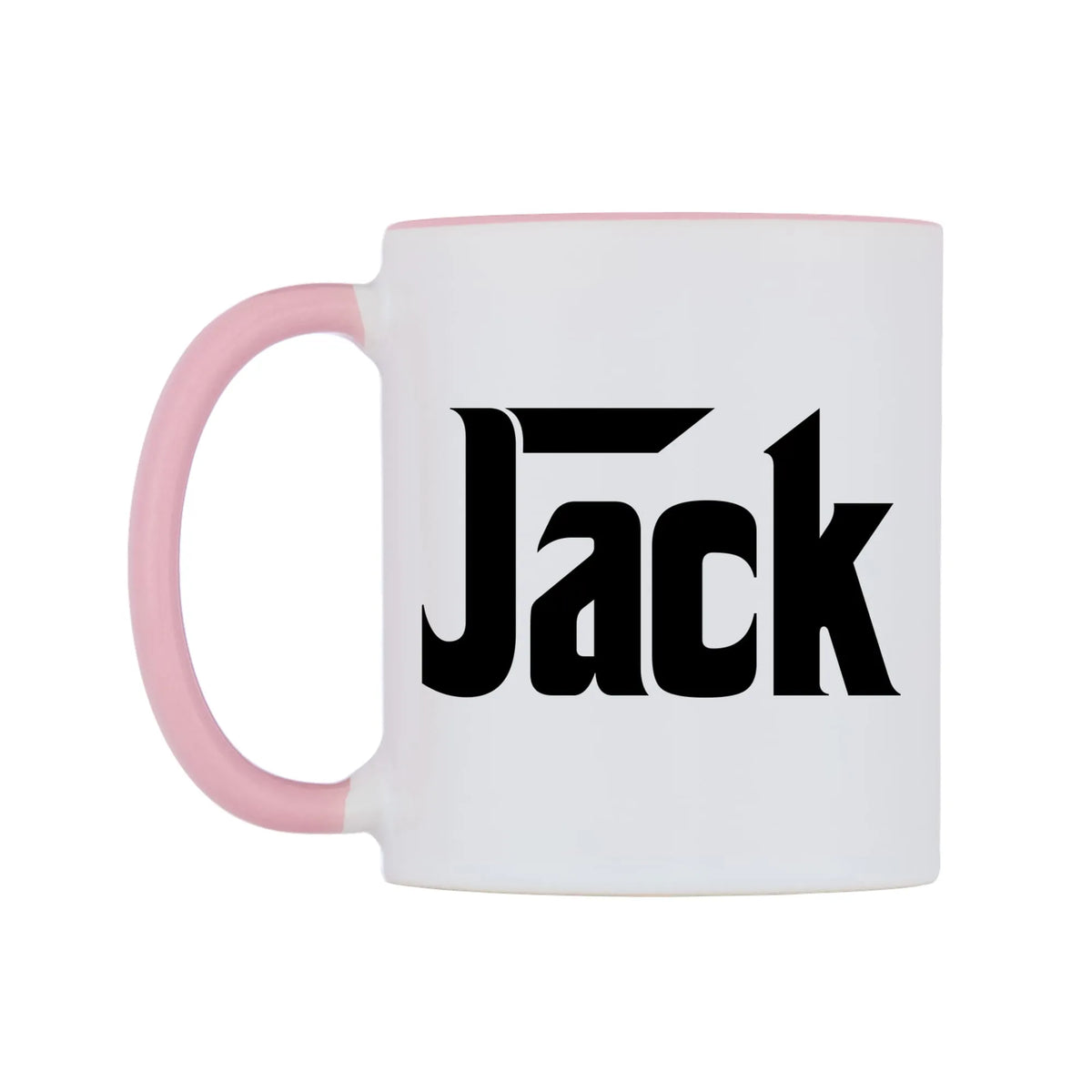 Jack - Godfather Themed Mug — white 11oz gloss mug with a pink inside and handle, right side, on a white background