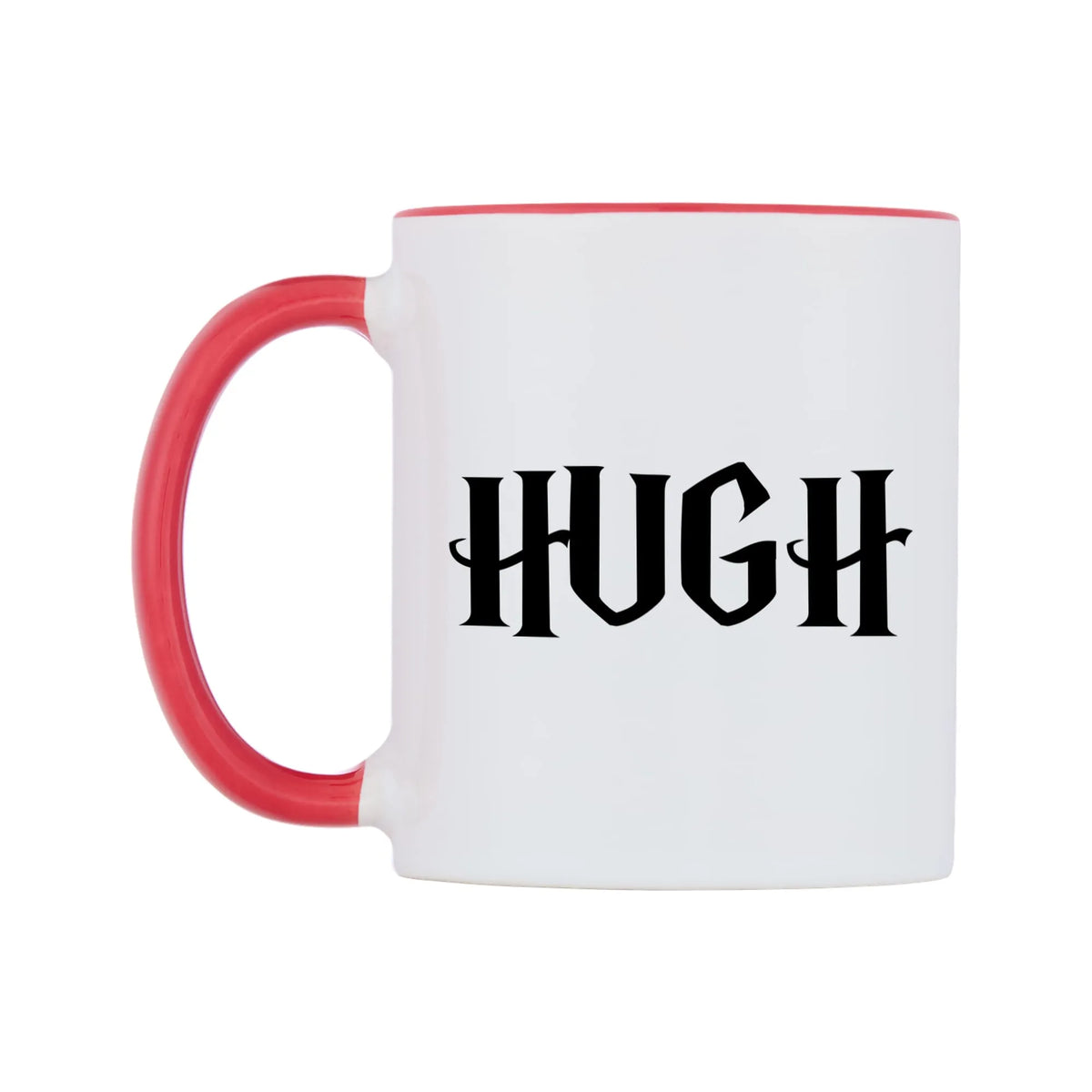 Hugh - Wizard Themed Mug — white 11oz gloss mug with a red inside and handle, right side, on a white background