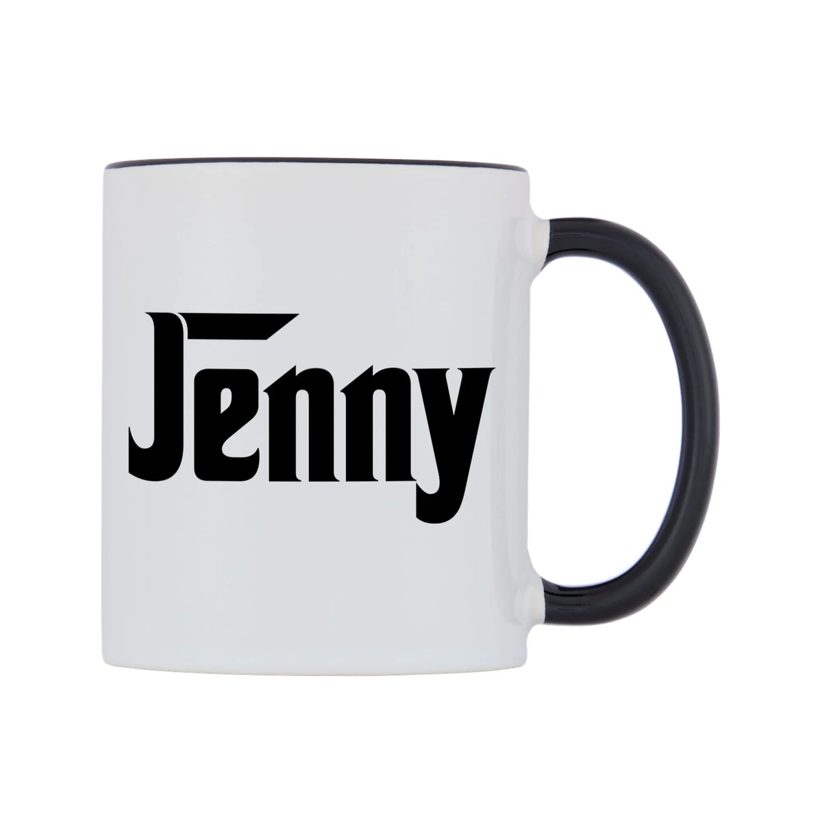 Jenny - Godfather Themed Mug — white 11oz gloss mug with a black inside and handle, left side, on a white background