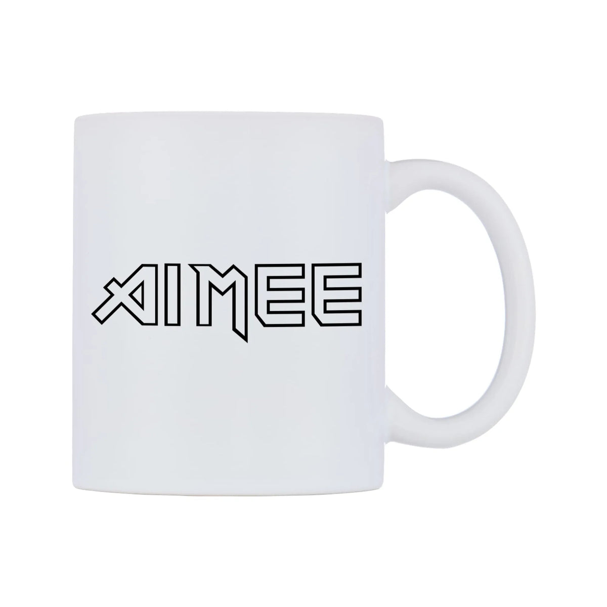 Aimee - Iron Maiden Themed Mug — white 11oz gloss mug, left side, on a white background