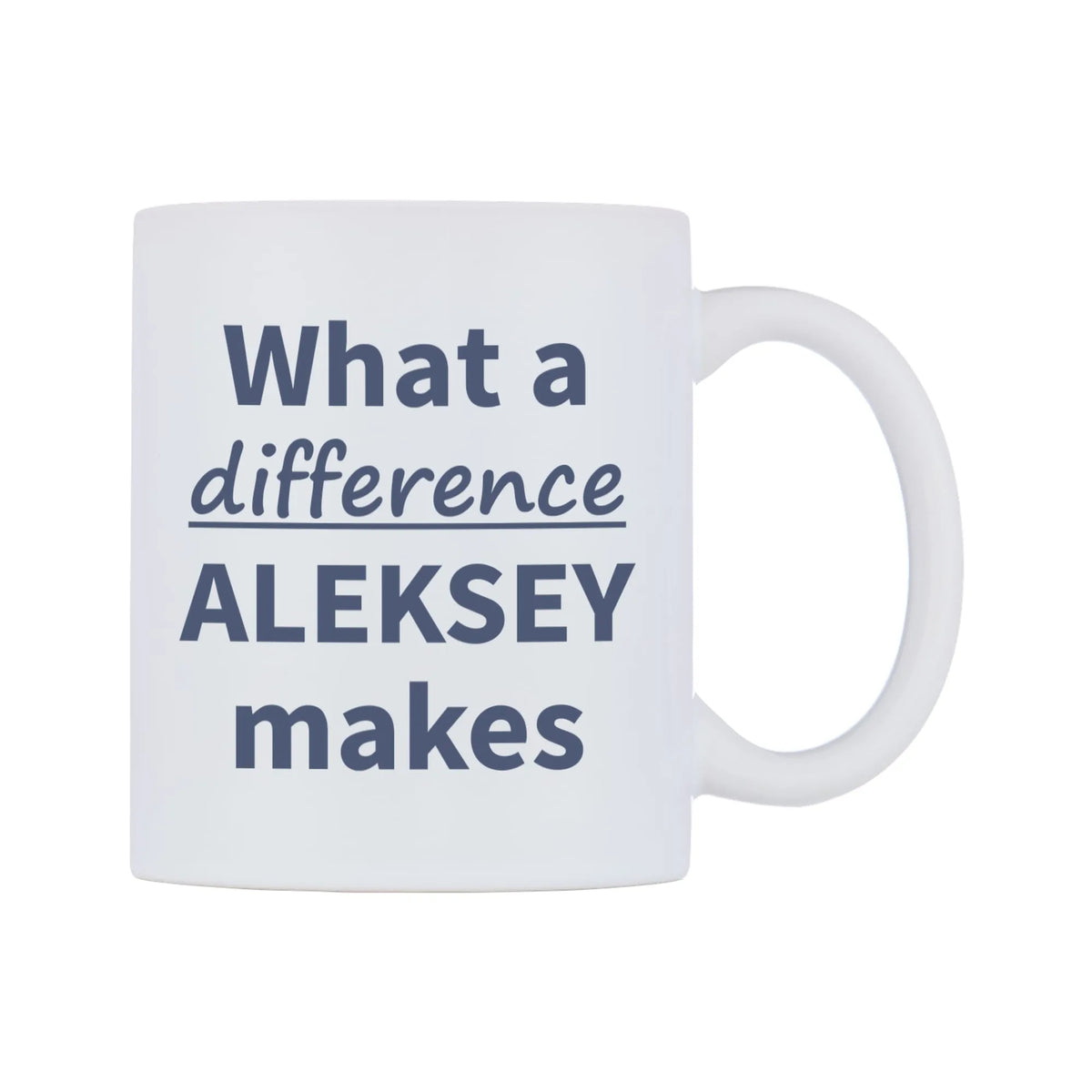 What a difference ALEKSEY makes Mug — mug, left side, on a white background