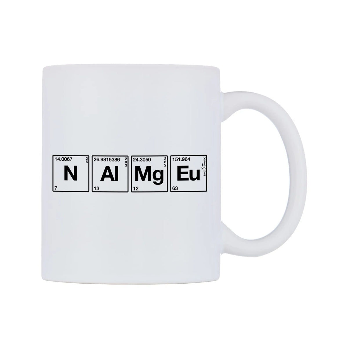 Chemistry Themed Personalised Mug — white 11oz gloss mug, left side, on a white background
