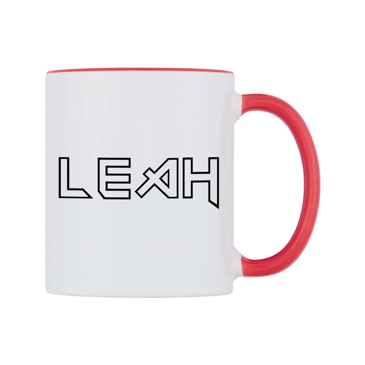 Leah - Iron Maiden Themed Mug — white 11oz gloss mug with a red inside and handle, left side, on a white background