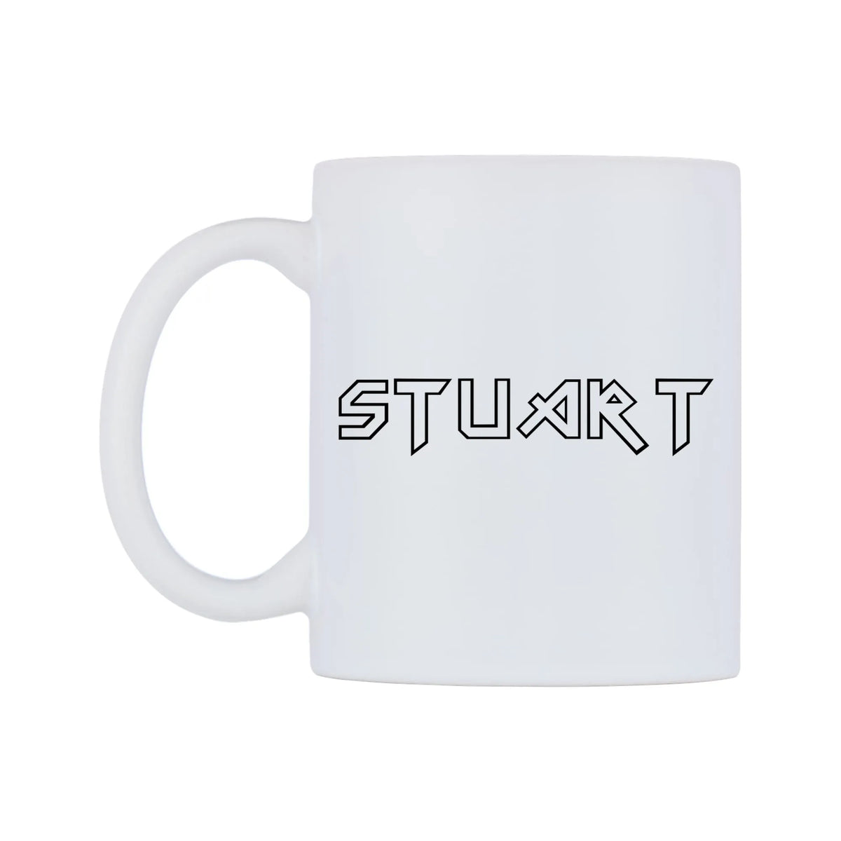 Stuart - Iron Maiden Themed Mug — white 11oz gloss mug, right side, on a white background