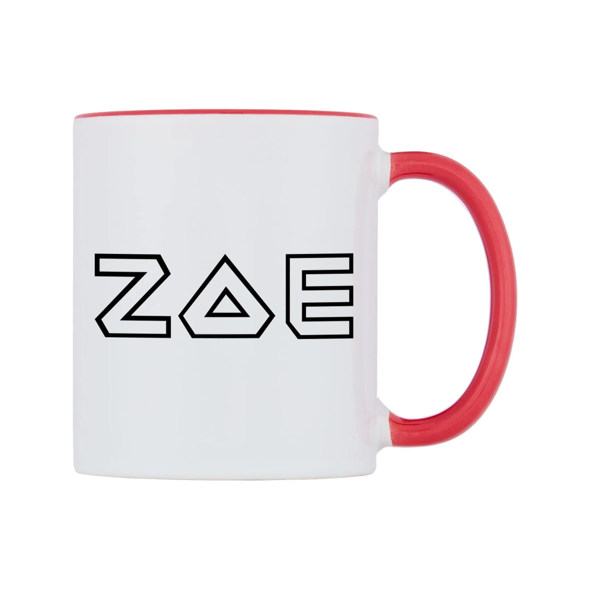 Zoe - Iron Maiden Themed Mug — white 11oz gloss mug with a red inside and handle, left side, on a white background
