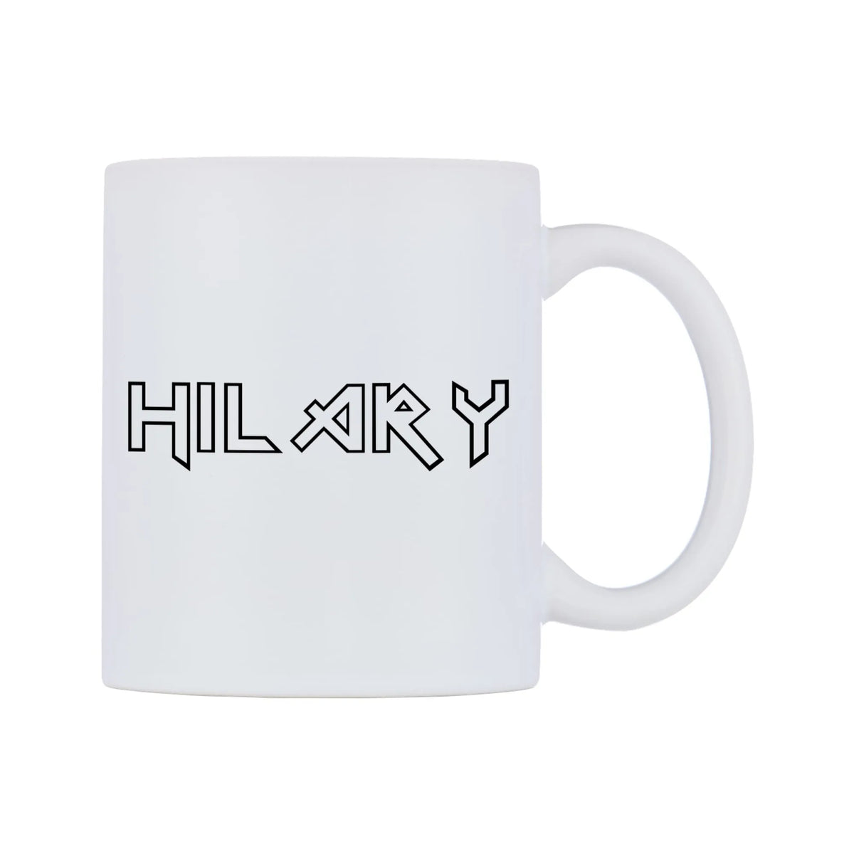 Hilary - Iron Maiden Themed Mug — white 11oz gloss mug, left side, on a white background