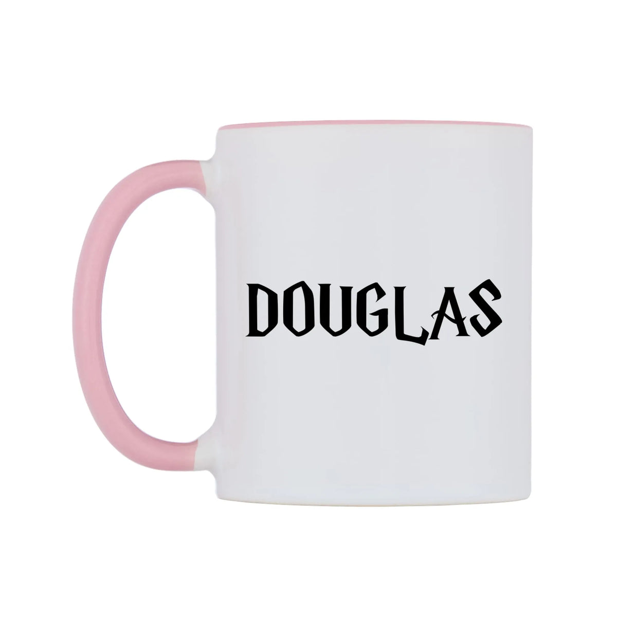 Douglas - Wizard Themed Mug — white 11oz gloss mug with a pink inside and handle, right side, on a white background
