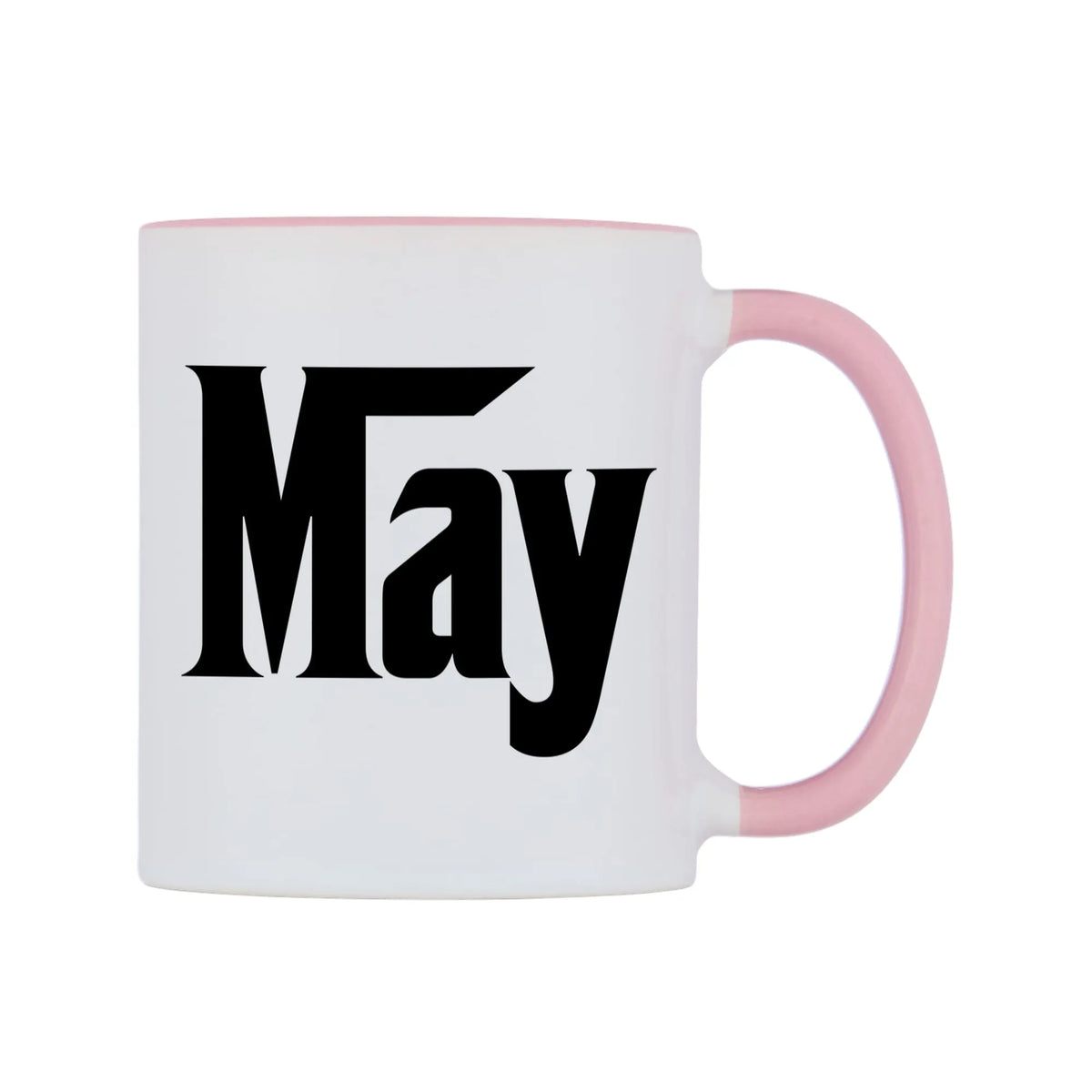 May - Godfather Themed Mug — white 11oz gloss mug with a pink inside and handle, left side, on a white background