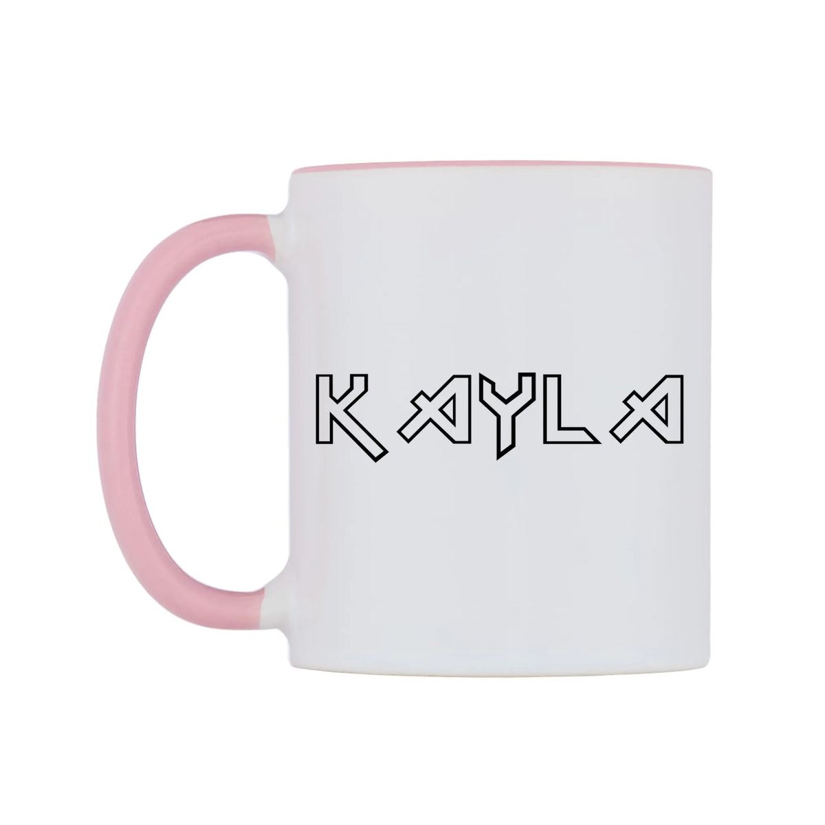 Kayla - Iron Maiden Themed Mug — white 11oz gloss mug with a pink inside and handle, right side, on a white background