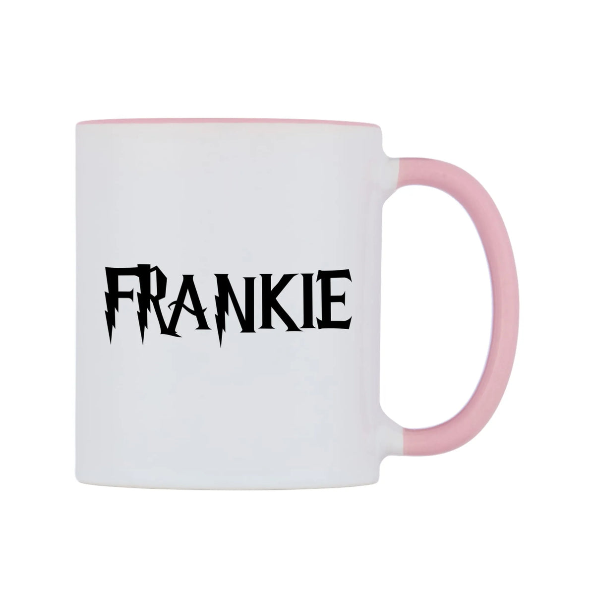 Frankie - Wizard Themed Mug — white 11oz gloss mug with a pink inside and handle, left side, on a white background
