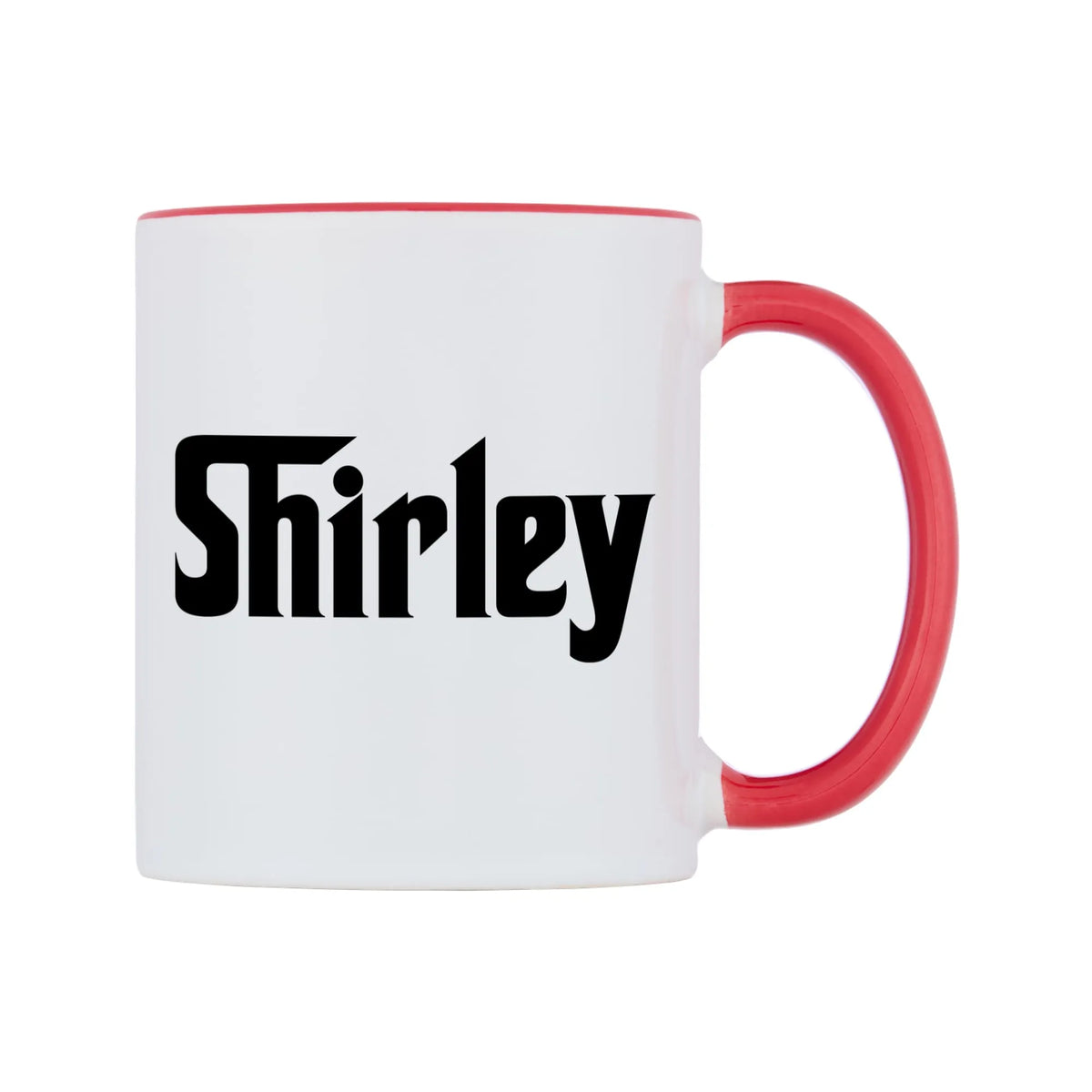 Shirley - Godfather Themed Mug — white 11oz gloss mug with a red inside and handle, left side, on a white background