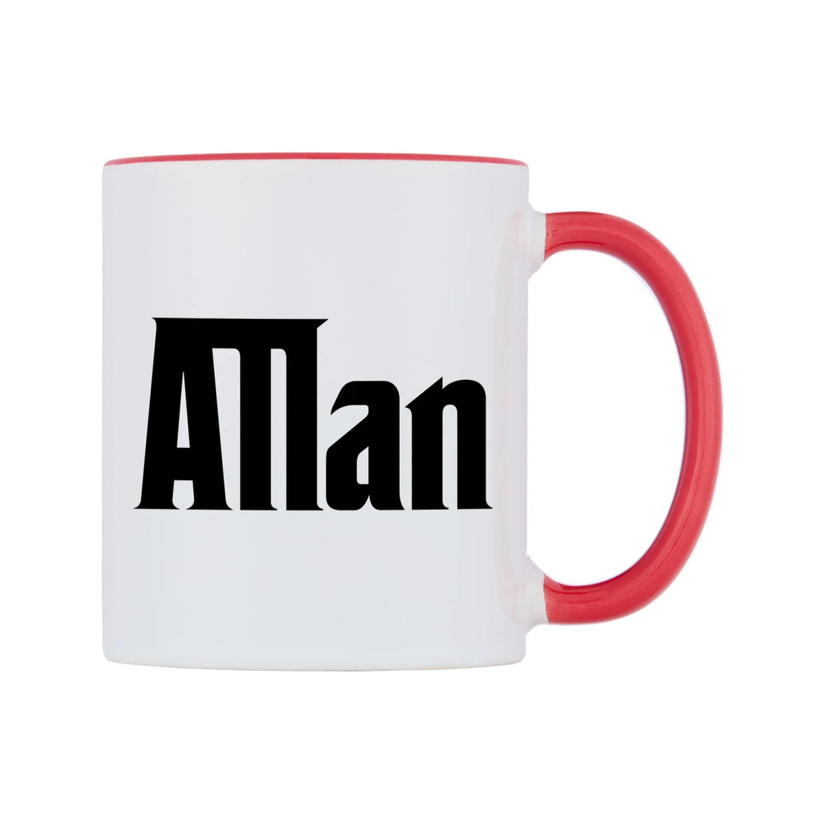 Allan - Godfather Themed Mug — white 11oz gloss mug with a red inside and handle, left side, on a white background
