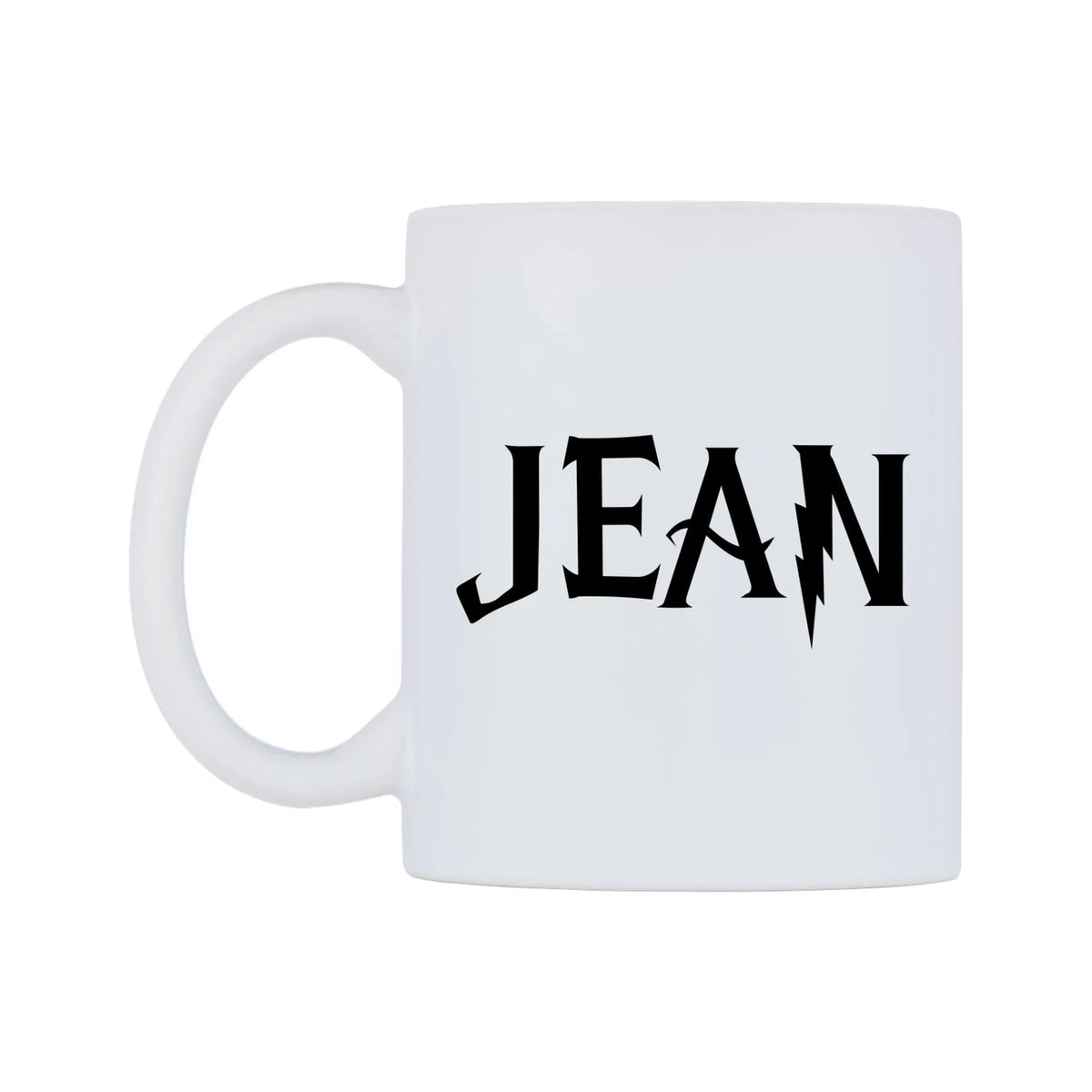 Jean - Wizard Themed Mug — white 11oz gloss mug, right side, on a white background