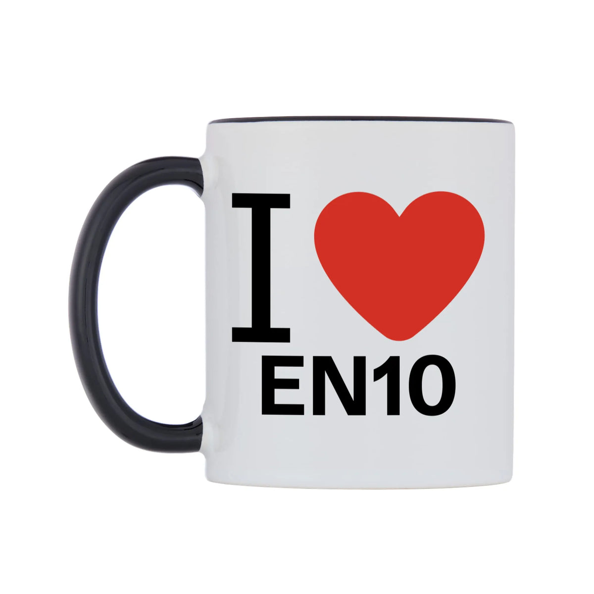 I Love EN10 Mug — white 11oz gloss mug with a black inside and handle, right side, on a white background