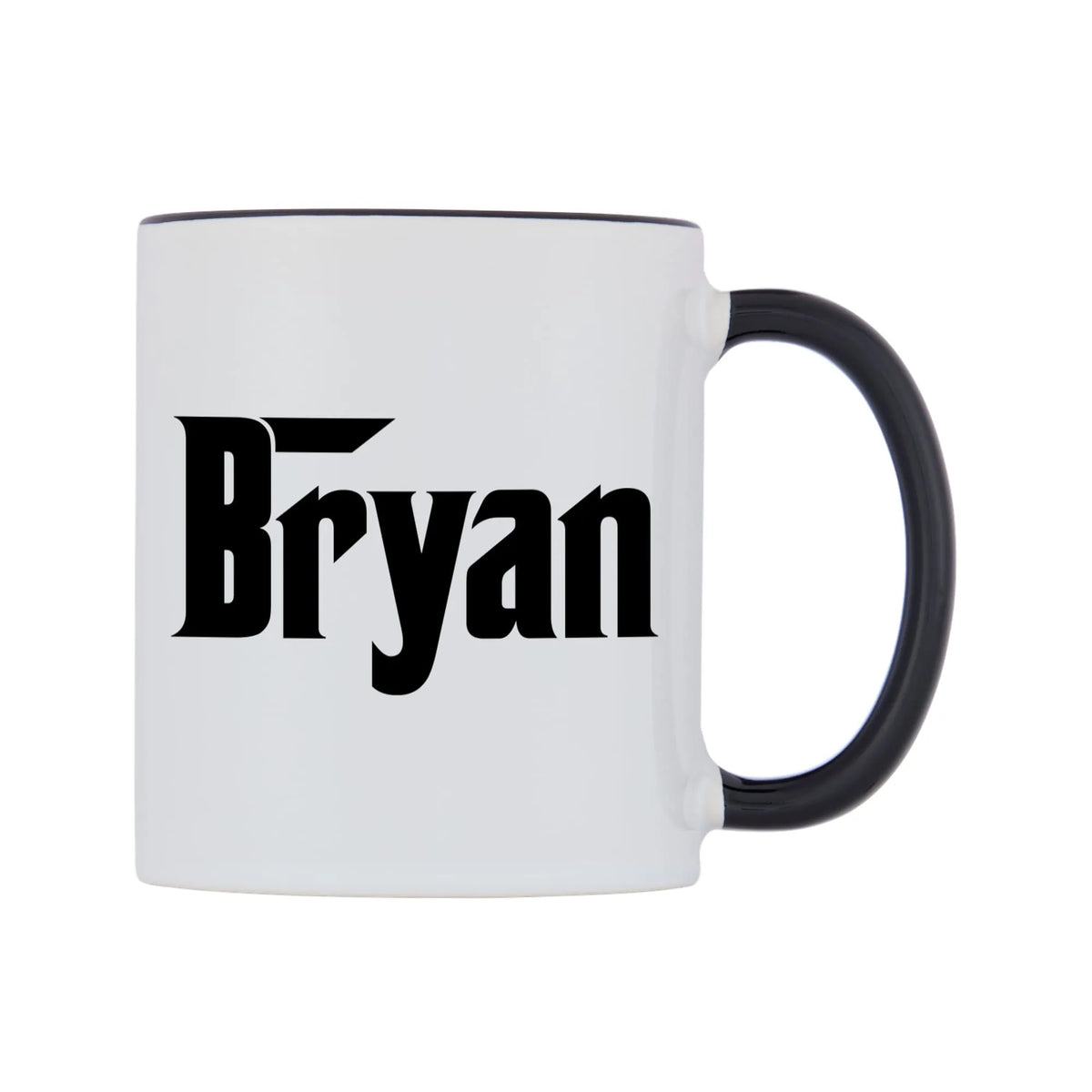 Bryan - Godfather Themed Mug — white 11oz gloss mug with a black inside and handle, left side, on a white background
