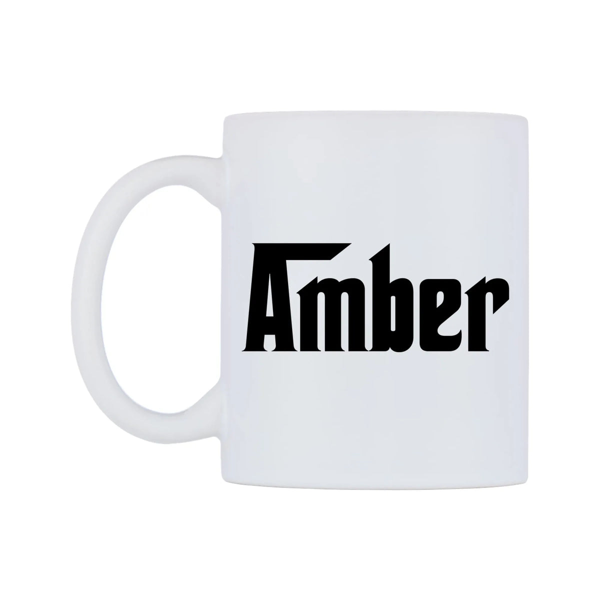 Amber - Godfather Themed Mug — white 11oz gloss mug, right side, on a white background