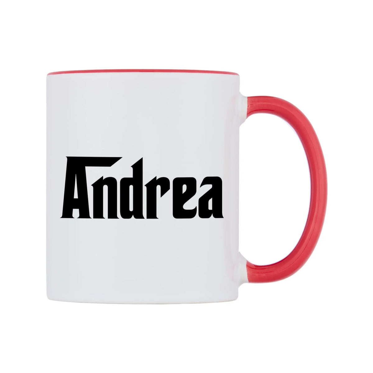 Andrea - Godfather Themed Mug — white 11oz gloss mug with a red inside and handle, left side, on a white background