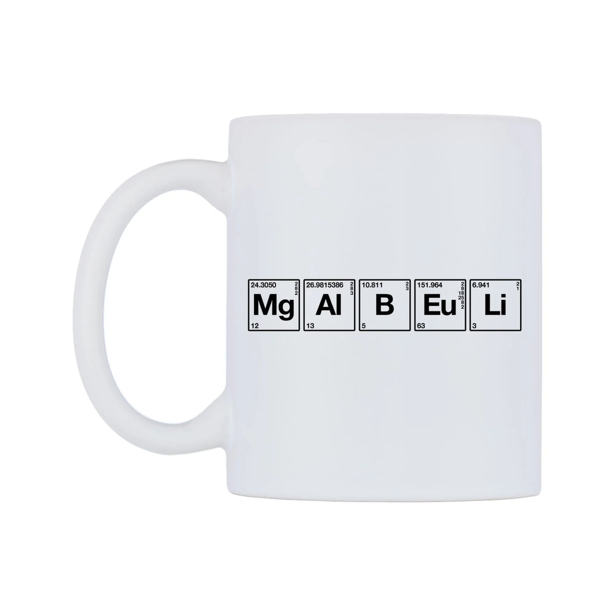Mabel - Chemistry Themed Mug — mug, right side, on a white background