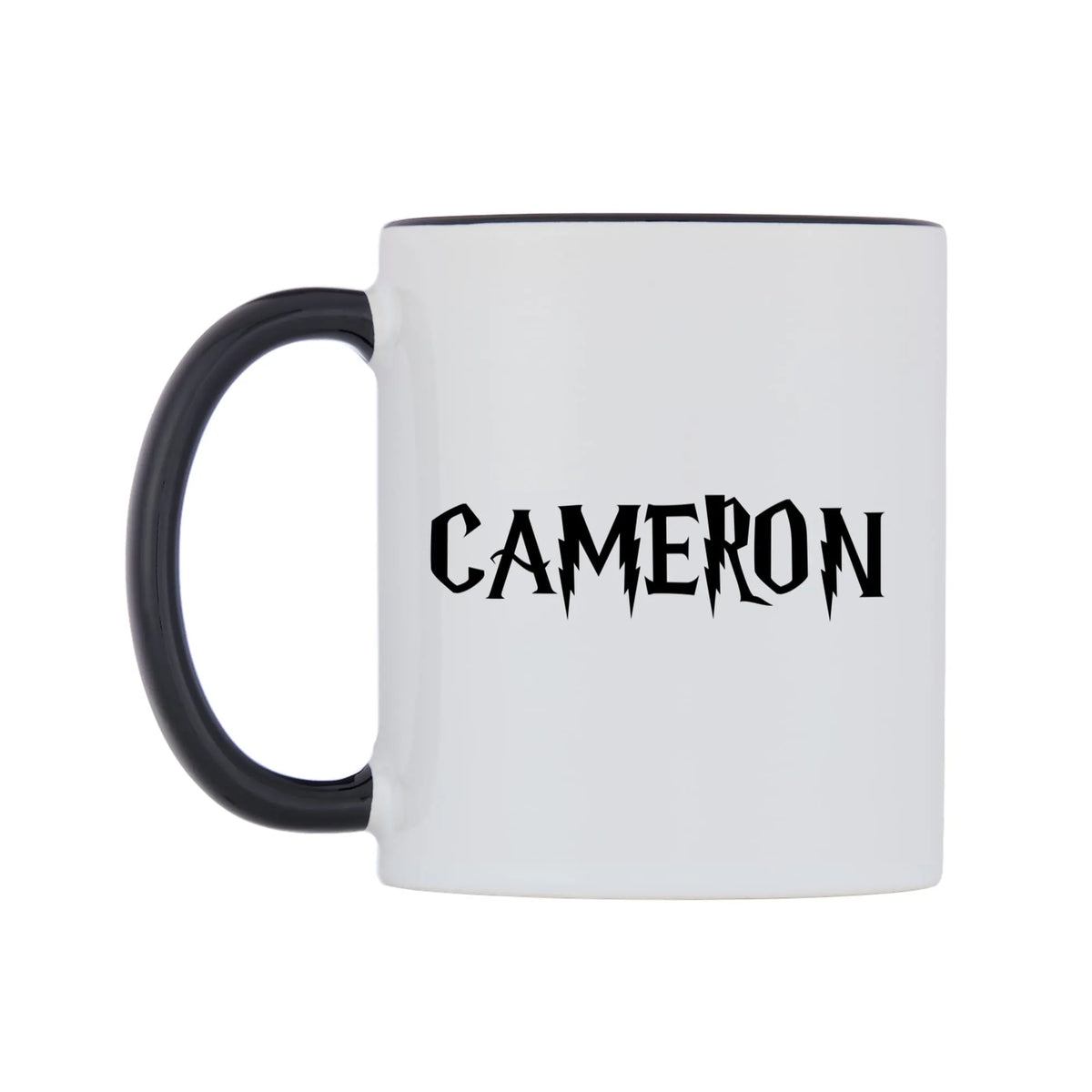 Cameron - Wizard Themed Mug — white 11oz gloss mug with a black inside and handle, right side, on a white background