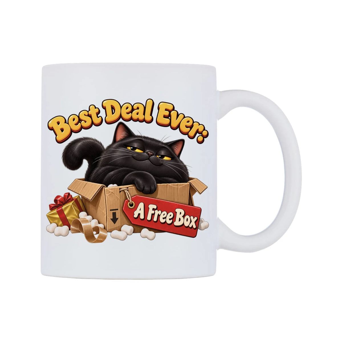 Black Cat Best Deal Ever Mug — mug, left side, on a white background