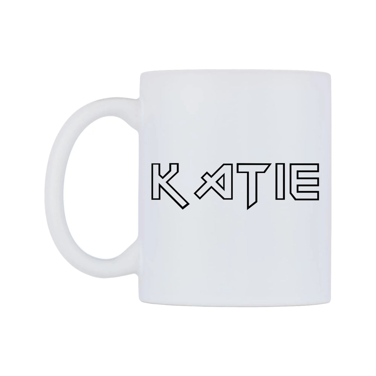 Katie - Iron Maiden Themed Mug — white 11oz gloss mug, right side, on a white background