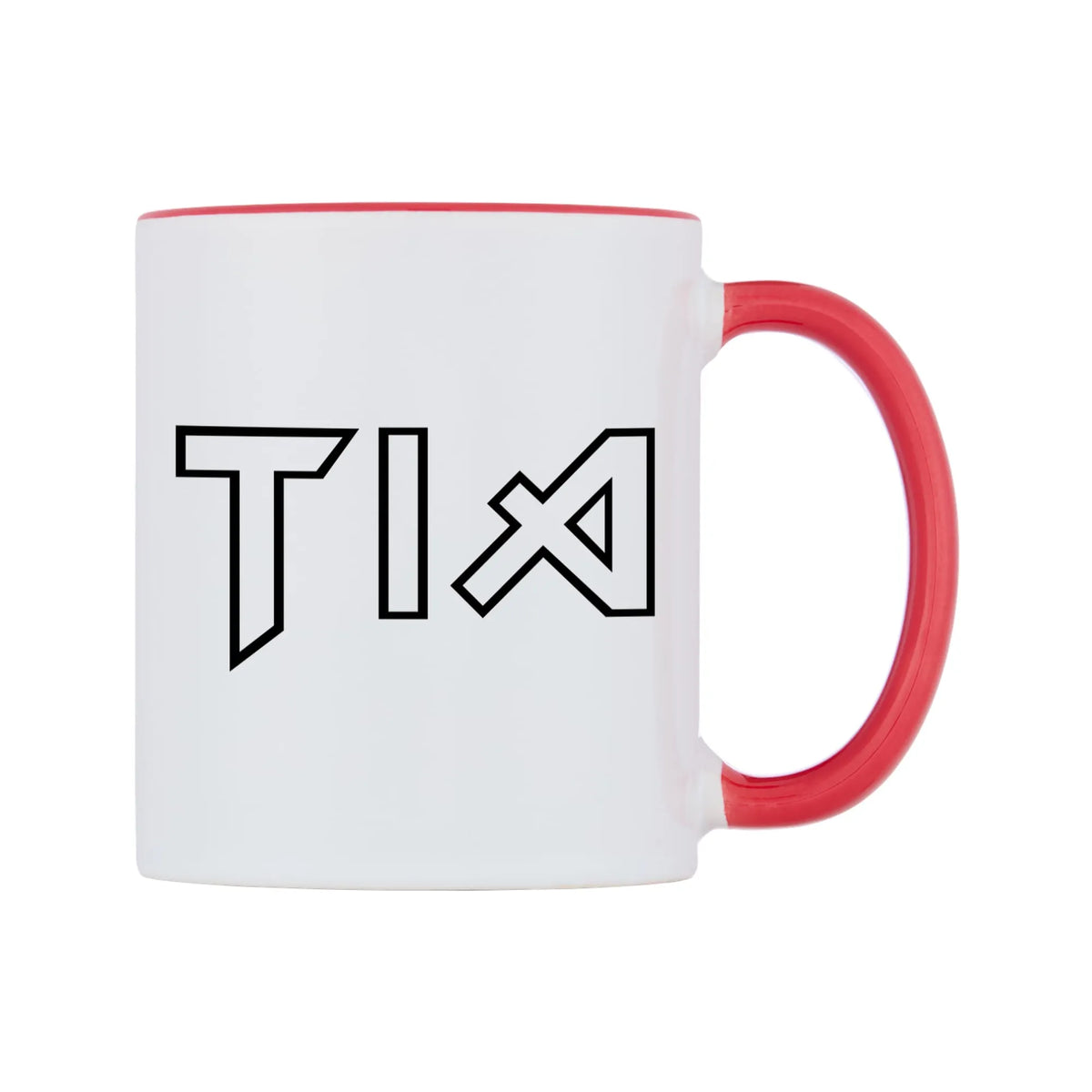 Tia - Iron Maiden Themed Mug — white 11oz gloss mug with a red inside and handle, left side, on a white background