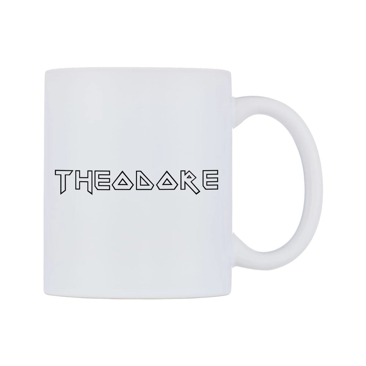 Theodore - Iron Maiden Themed Mug — white 11oz gloss mug, left side, on a white background