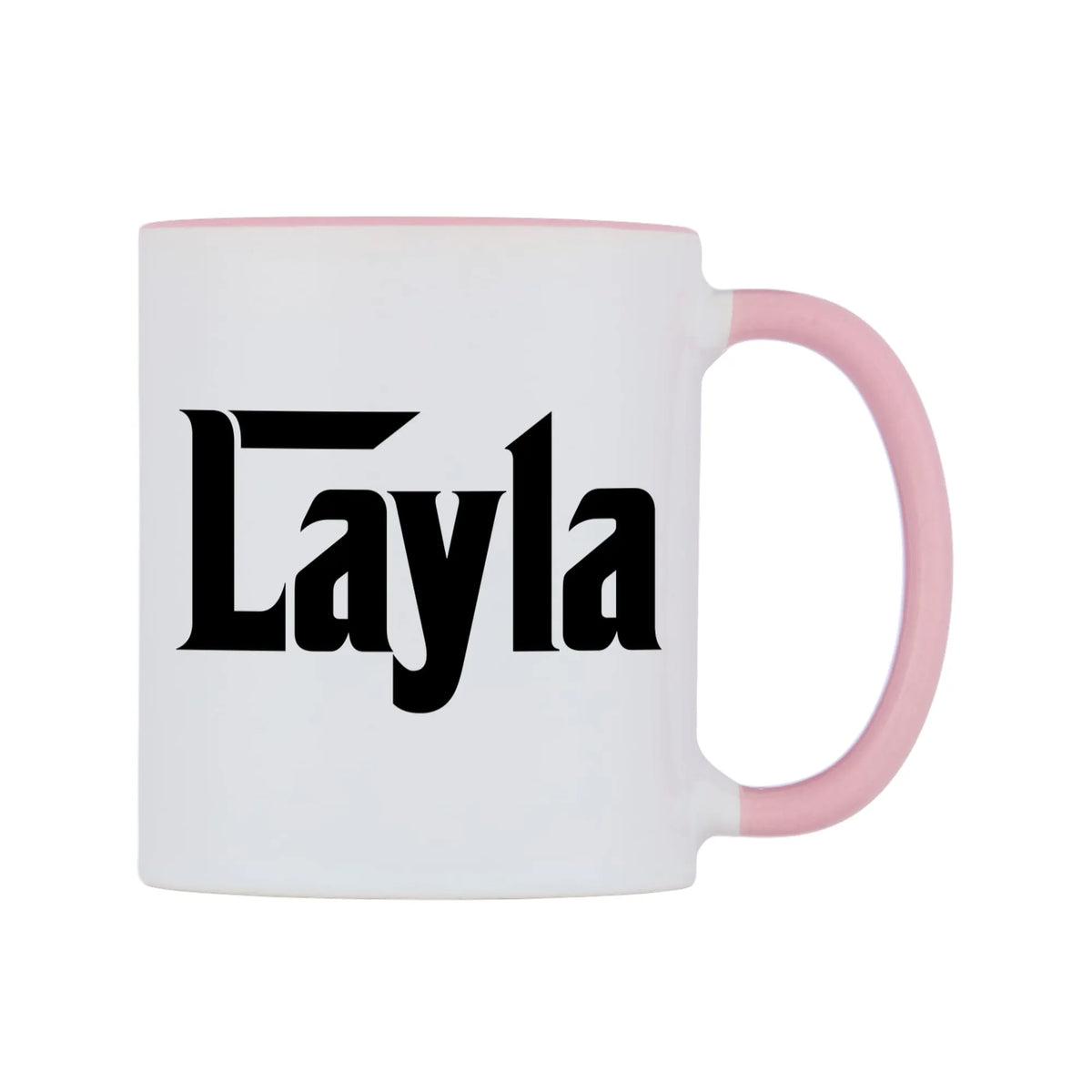 Layla - Godfather Themed Mug — white 11oz gloss mug with a pink inside and handle, left side, on a white background