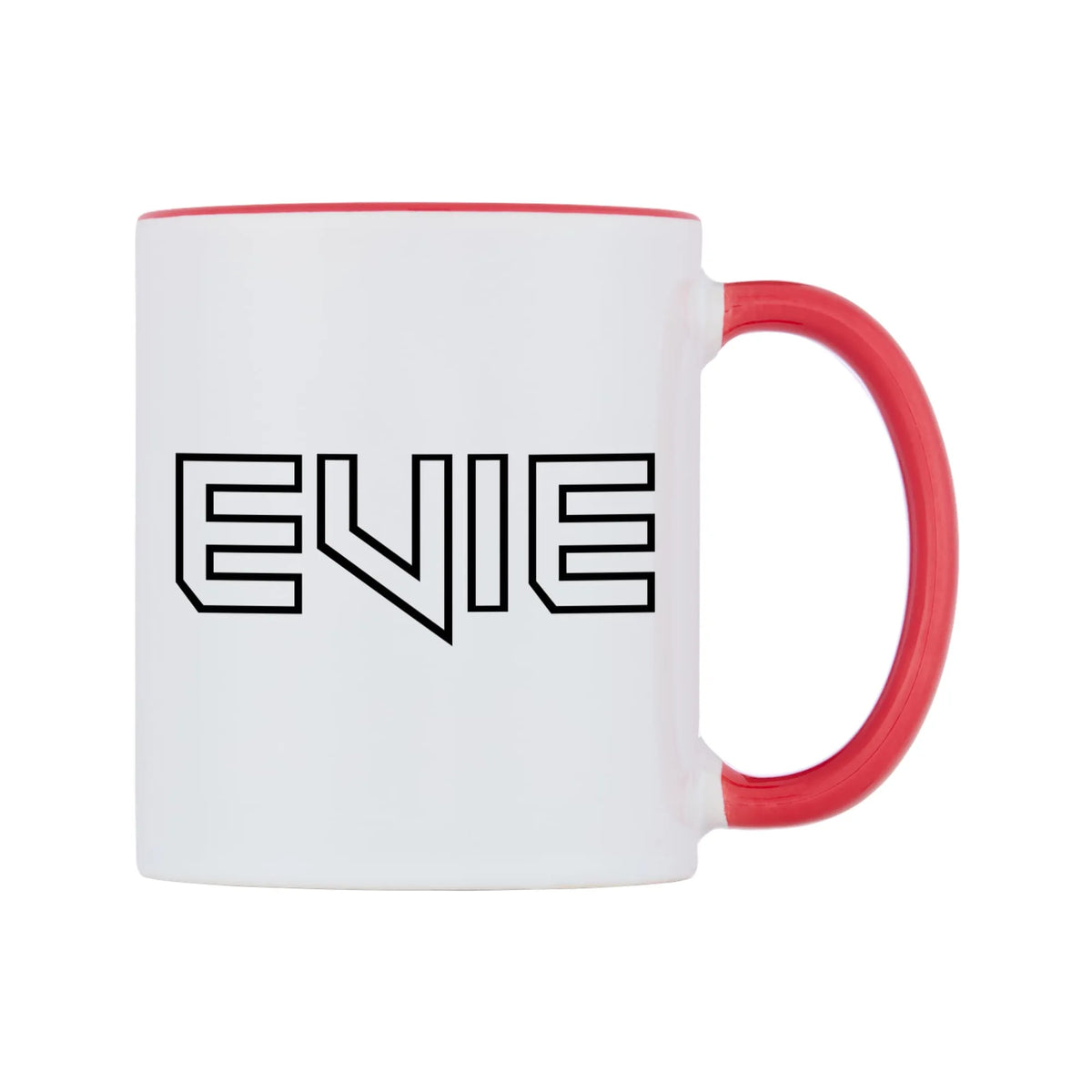 Evie - Iron Maiden Themed Mug — white 11oz gloss mug with a red inside and handle, left side, on a white background