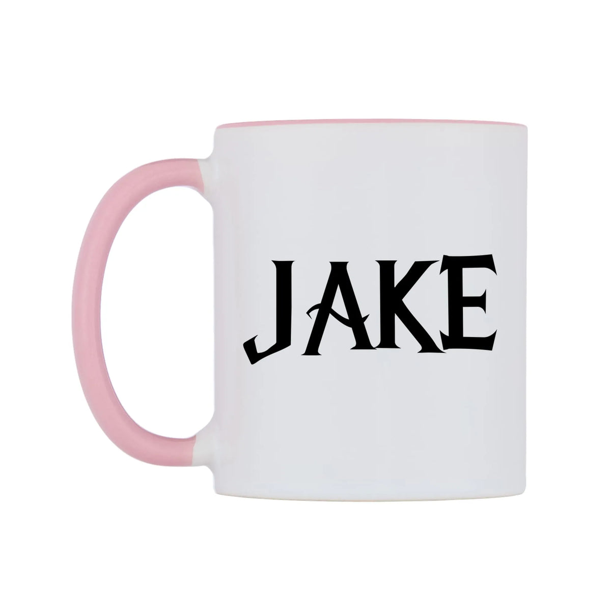 Jake - Wizard Themed Mug — white 11oz gloss mug with a pink inside and handle, right side, on a white background