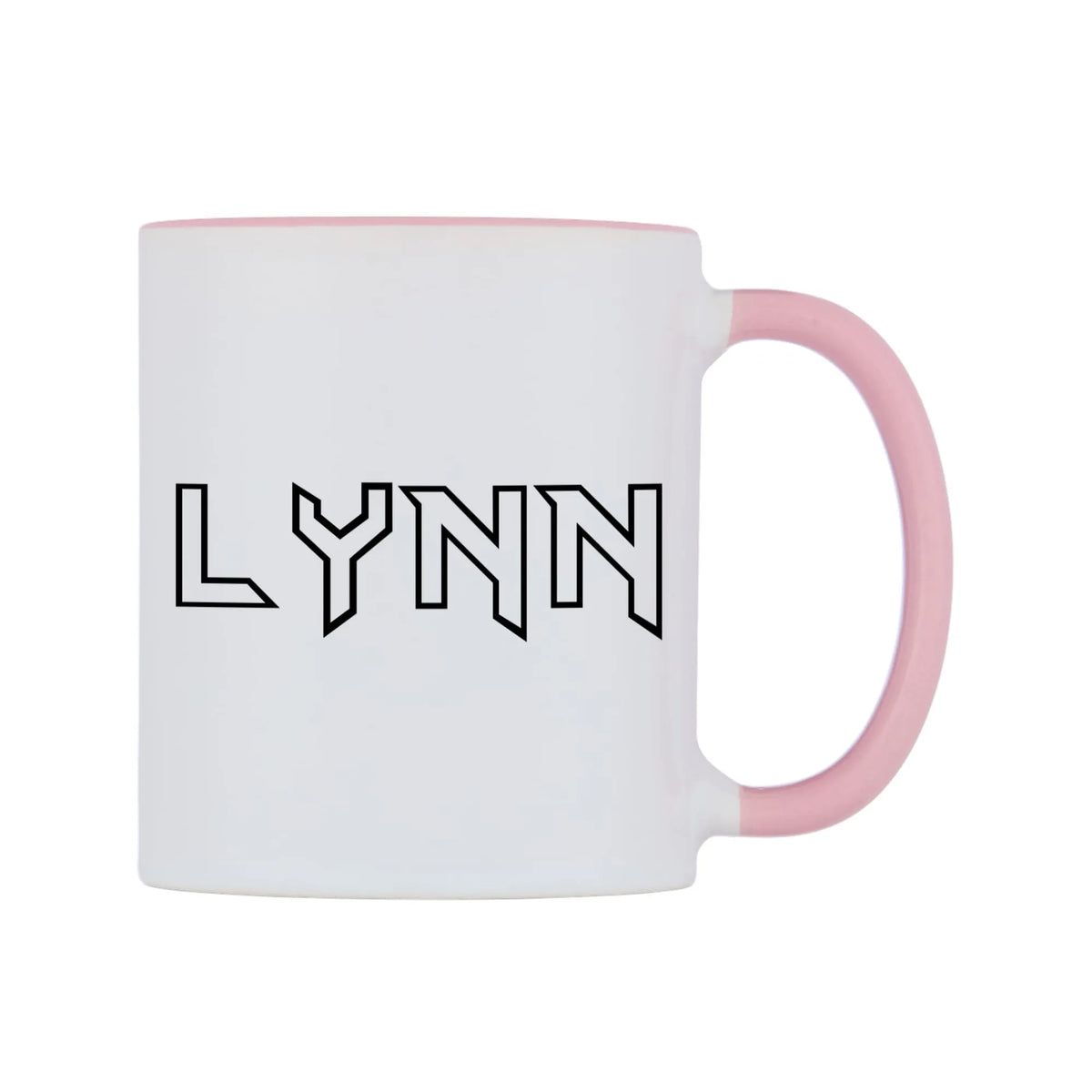 Lynn - Iron Maiden Themed Mug — white 11oz gloss mug with a pink inside and handle, left side, on a white background