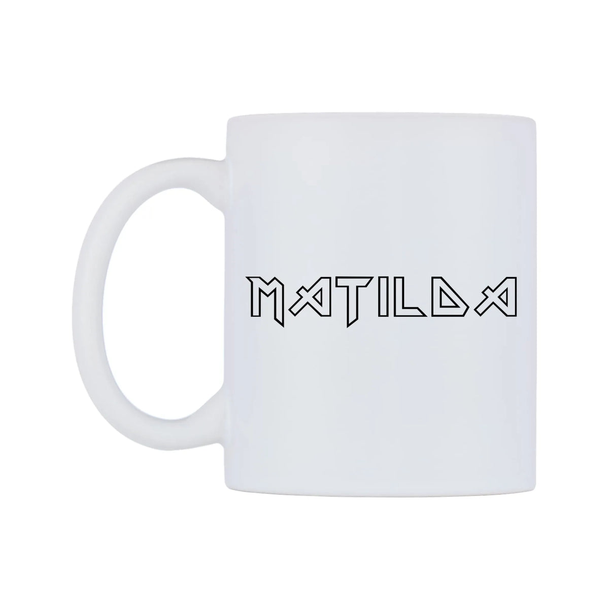 Matilda - Iron Maiden Themed Mug — white 11oz gloss mug, right side, on a white background