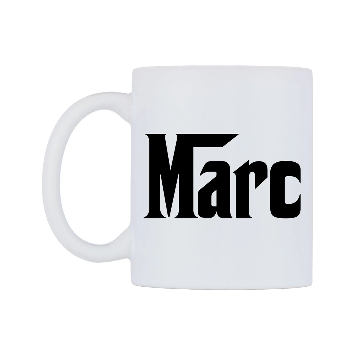 Marc - Godfather Themed Mug — white 11oz gloss mug, right side, on a white background