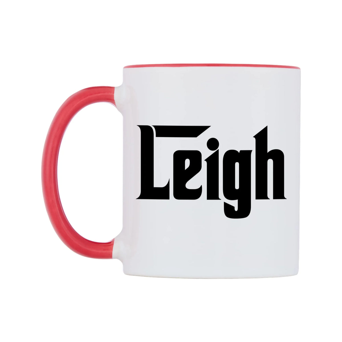 Leigh - Godfather Themed Mug — white 11oz gloss mug with a red inside and handle, right side, on a white background