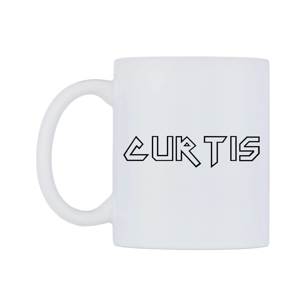 Curtis - Iron Maiden Themed Mug — white 11oz gloss mug, right side, on a white background