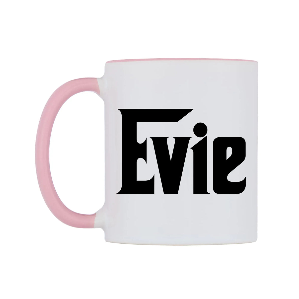 Evie - Godfather Themed Mug — white 11oz gloss mug with a pink inside and handle, right side, on a white background