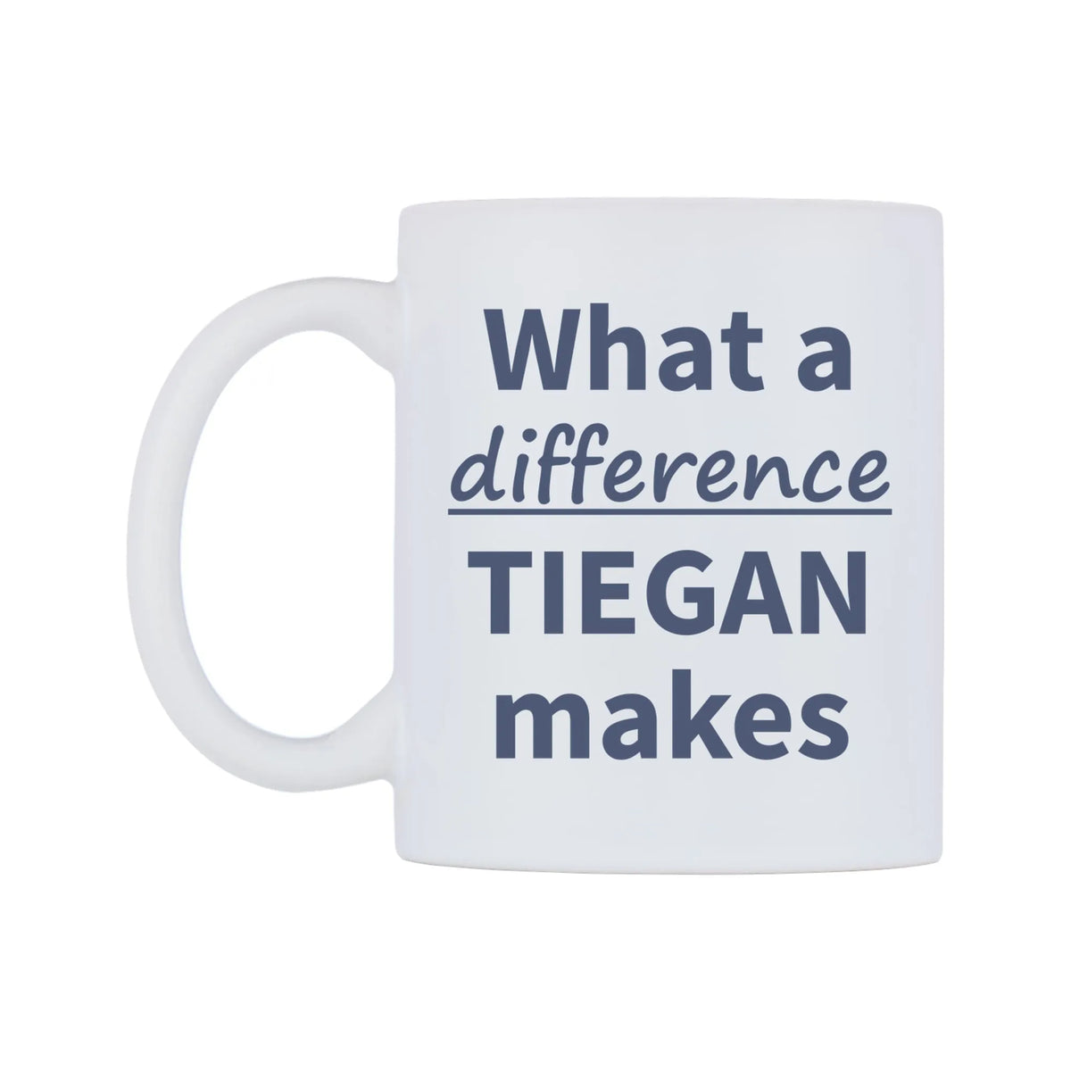 What a difference TIEGAN makes Mug — mug, right side, on a white background