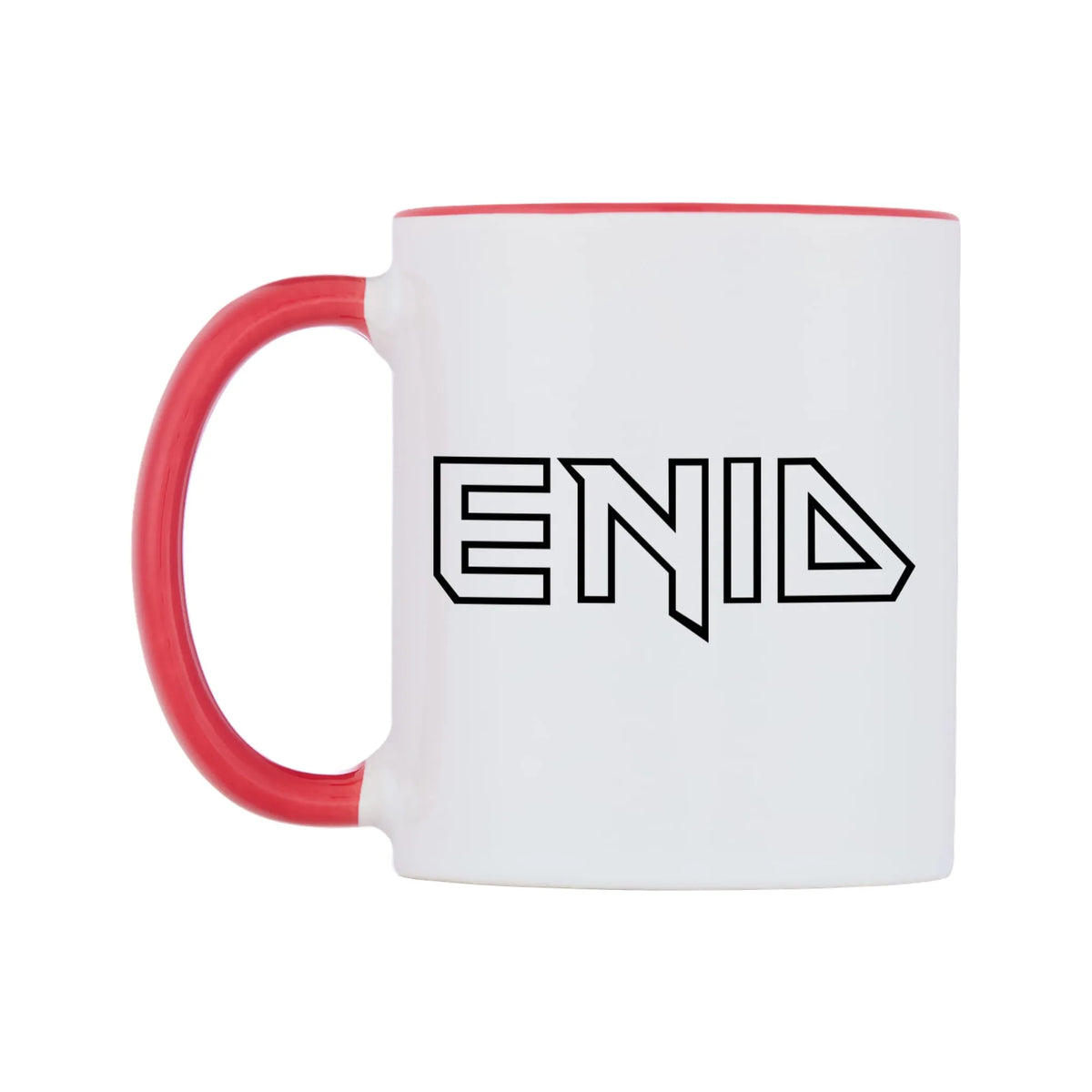 Enid - Iron Maiden Themed Mug — white 11oz gloss mug with a red inside and handle, right side, on a white background