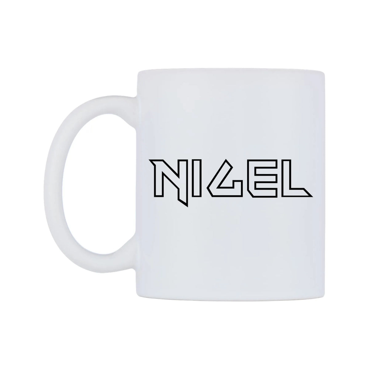 Nigel - Iron Maiden Themed Mug — white 11oz gloss mug, right side, on a white background
