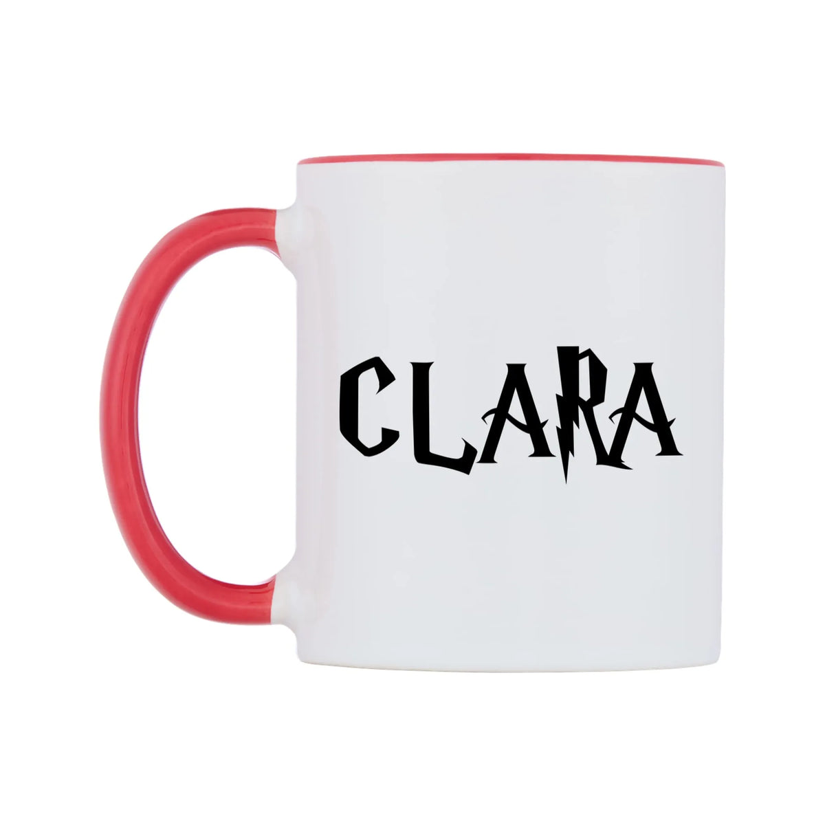 Clara - Wizard Themed Mug — white 11oz gloss mug with a red inside and handle, right side, on a white background