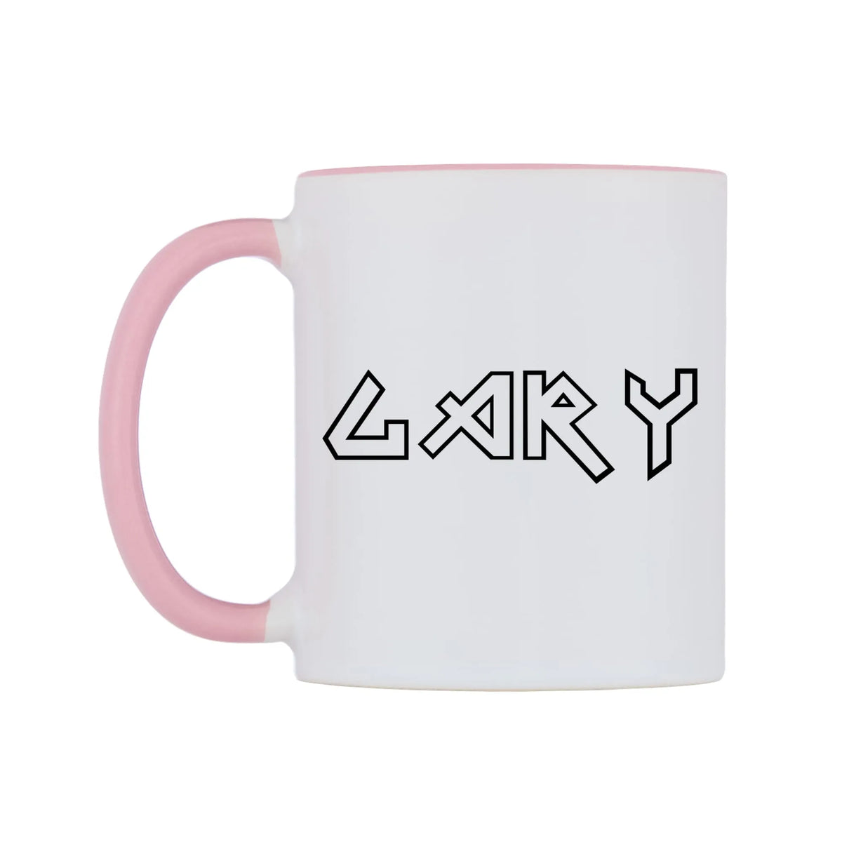 Gary - Iron Maiden Themed Mug — white 11oz gloss mug with a pink inside and handle, right side, on a white background