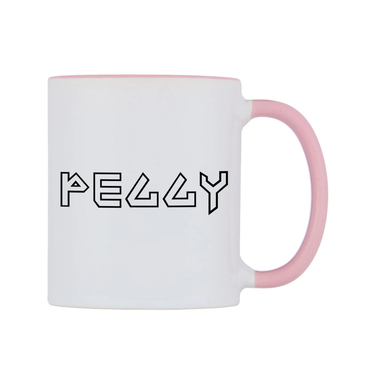 Peggy - Iron Maiden Themed Mug — white 11oz gloss mug with a pink inside and handle, left side, on a white background
