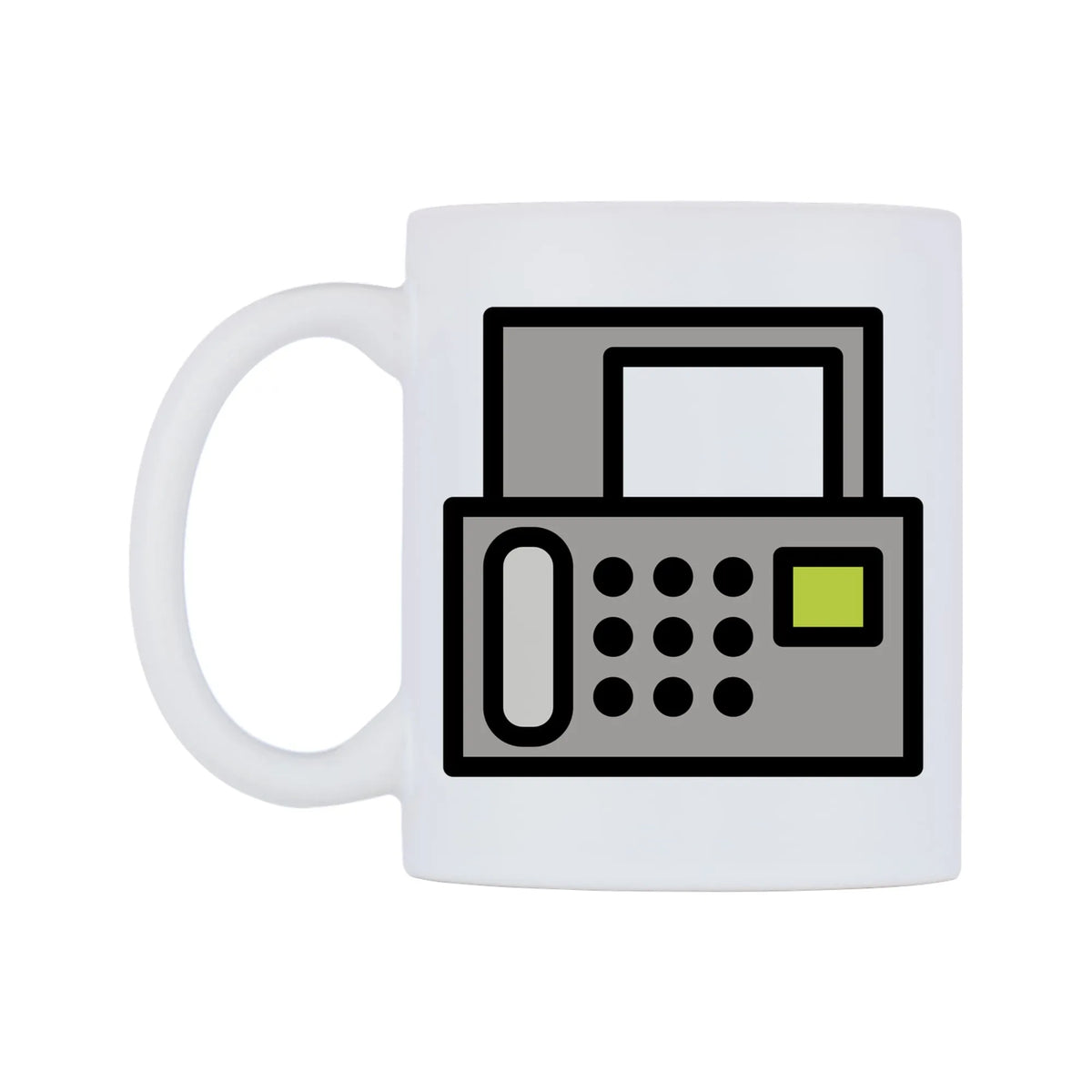 Fax Machine Emoji Mug — mug, right side, on a white background