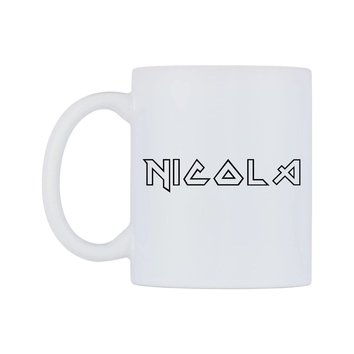 Nicola - Iron Maiden Themed Mug — white 11oz gloss mug, right side, on a white background