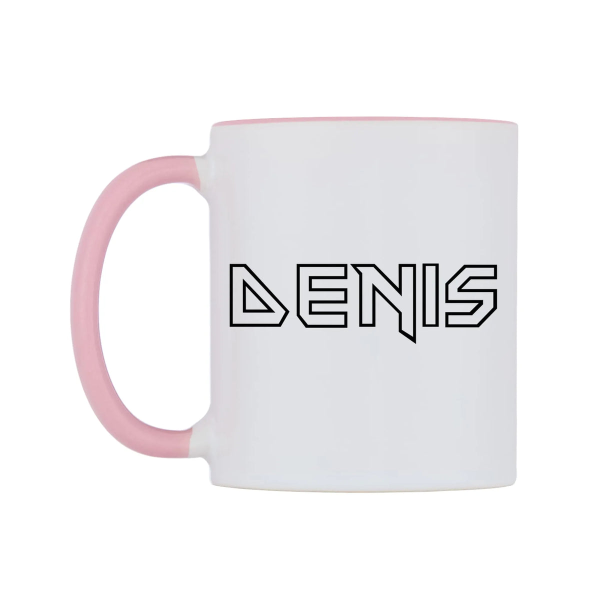 Denis - Iron Maiden Themed Mug — white 11oz gloss mug with a pink inside and handle, right side, on a white background