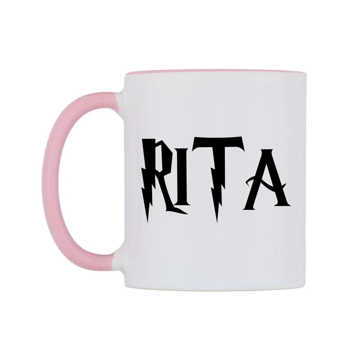 Rita - Wizard Themed Mug — white 11oz gloss mug with a pink inside and handle, right side, on a white background
