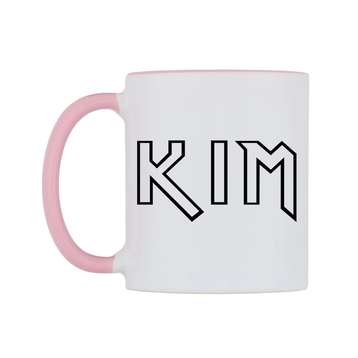 Kim - Iron Maiden Themed Mug — white 11oz gloss mug with a pink inside and handle, right side, on a white background