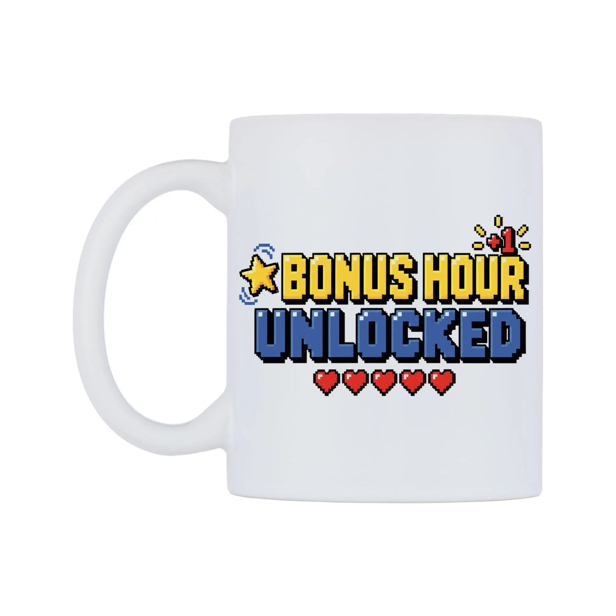 Bonus Hour Unlocked Mug — mug, right side, on a white background