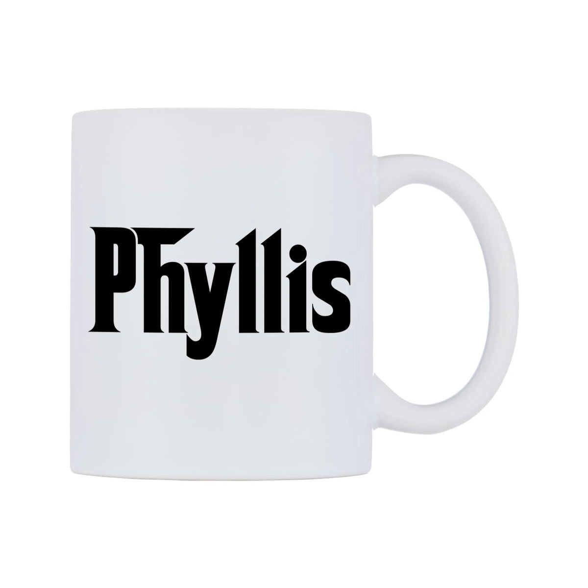 Phyllis - Godfather Themed Mug — white 11oz gloss mug, left side, on a white background