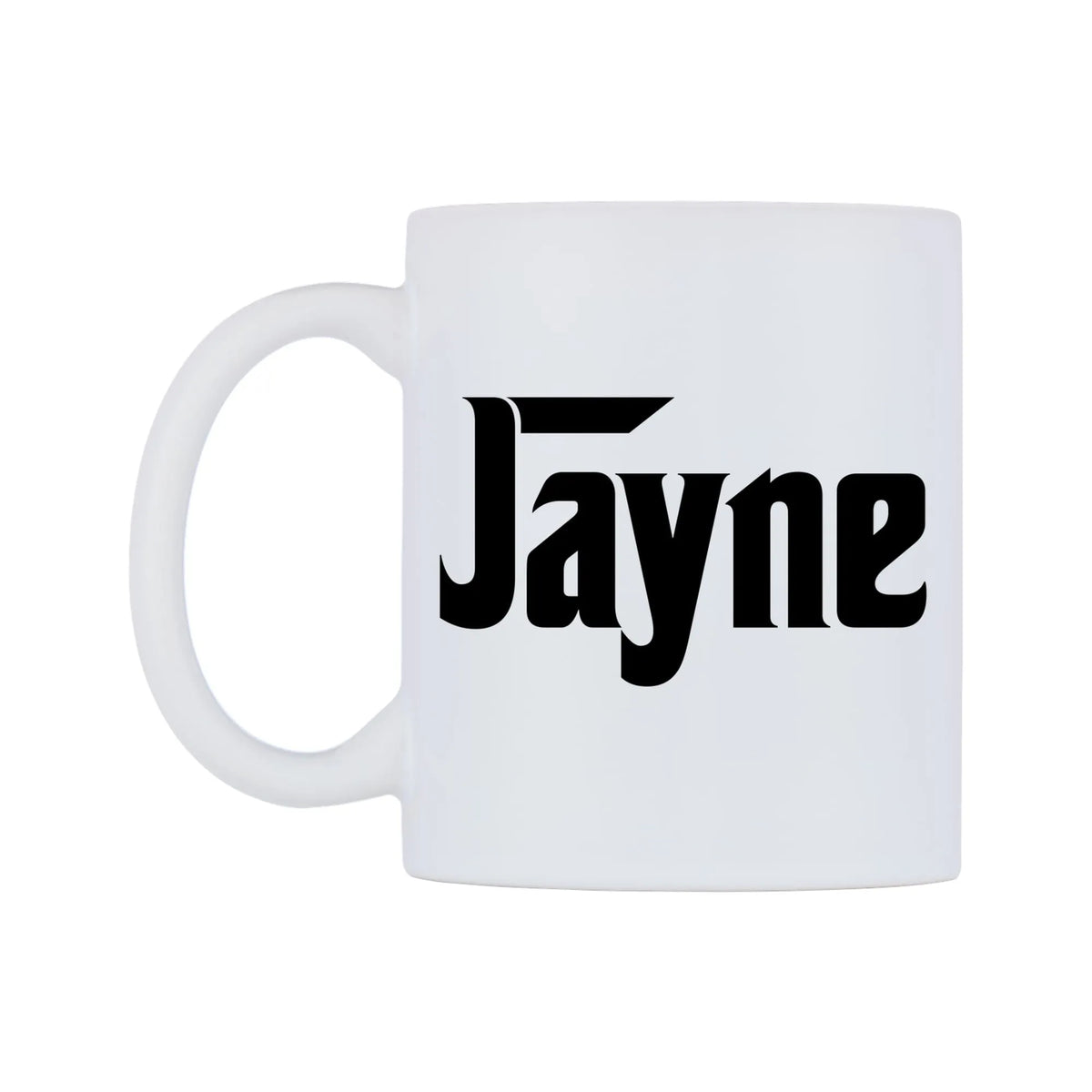 Jayne - Godfather Themed Mug — white 11oz gloss mug, right side, on a white background